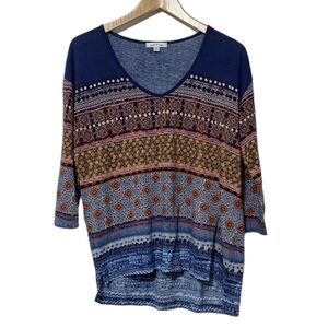 Orvis V Neck Stripe and Patterned Stretch Shirt Womens Size M